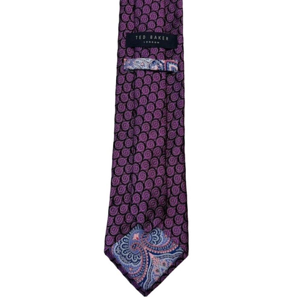 Ted Baker London Necktie Mens Purple Geometric Pattern Silk USA